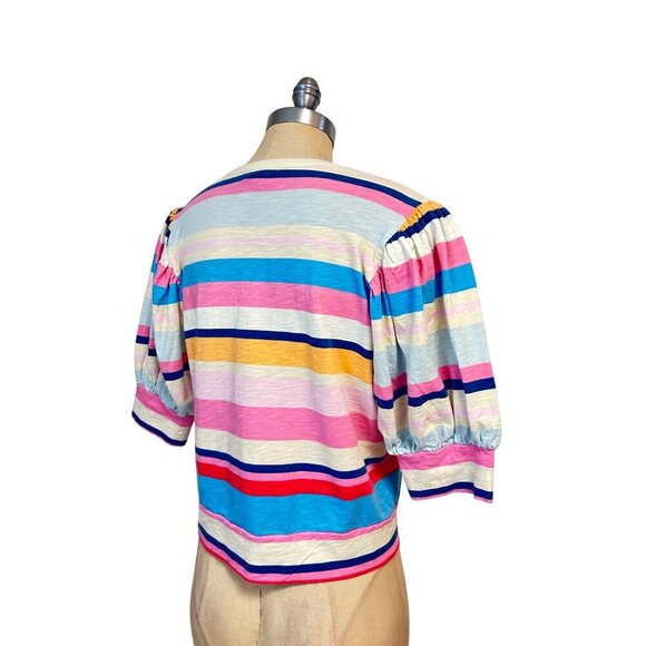 Plenty by Tracy Reece bubble sleeve Stripe Top Medium - Picture 6 of 8